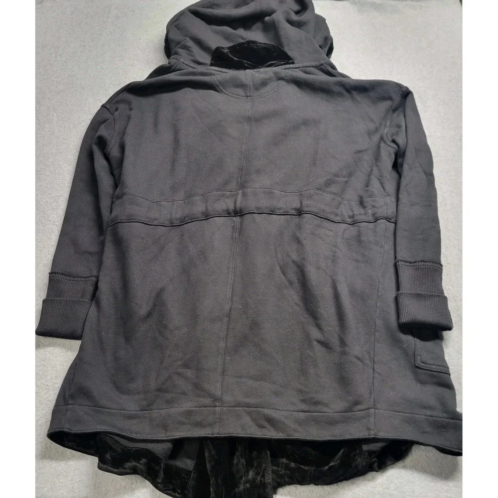 Free People Black Velvet Trim Hooded Cardigan Drawstring Waist Jacket Small‎